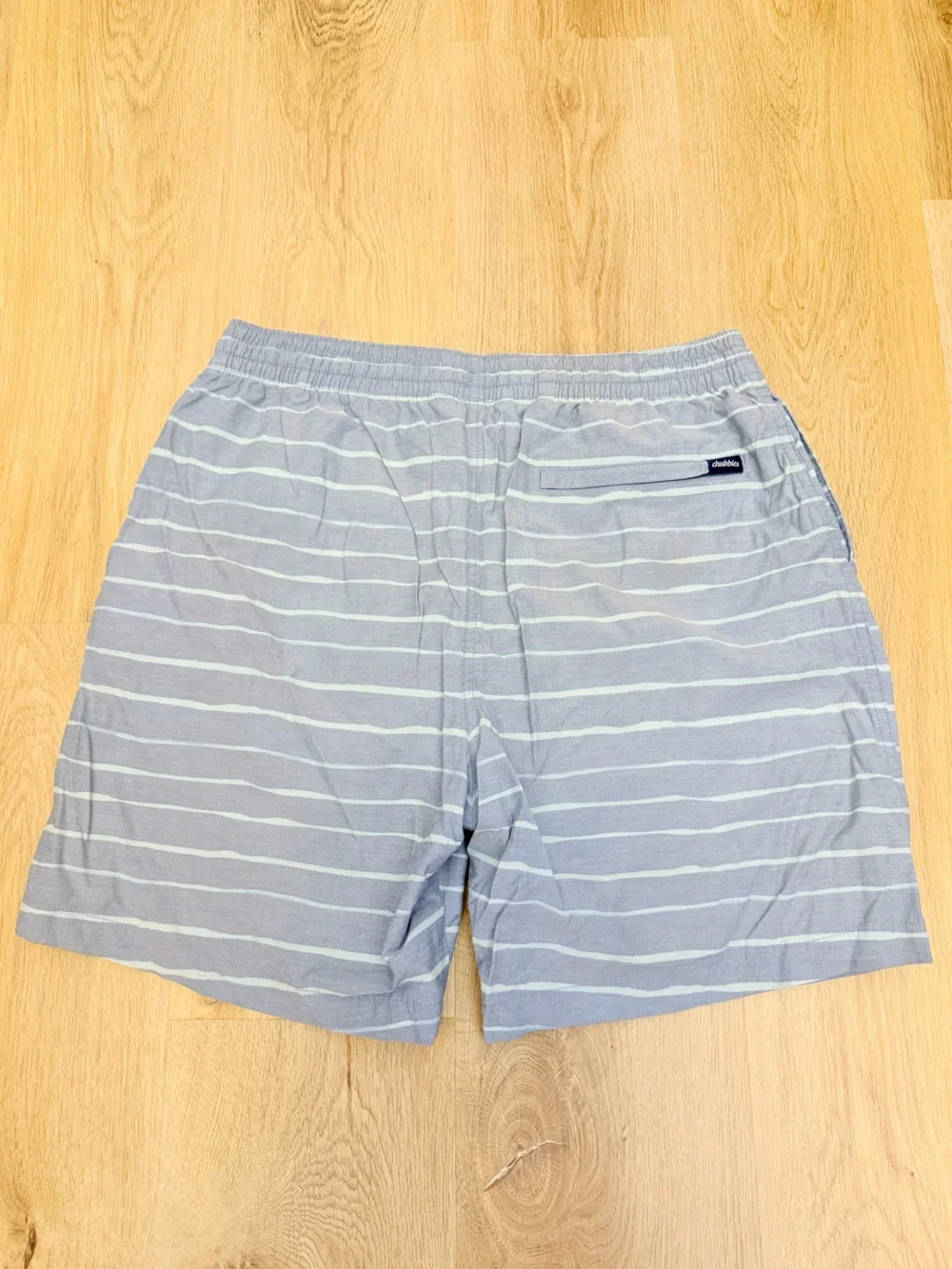 chubbies Light Blue and White Striped Swim Trunks